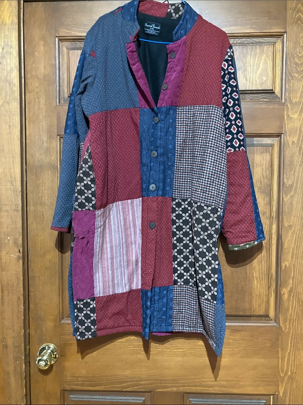 Sacred Threads Patchwork Trench Coat - Burgundy & Navy